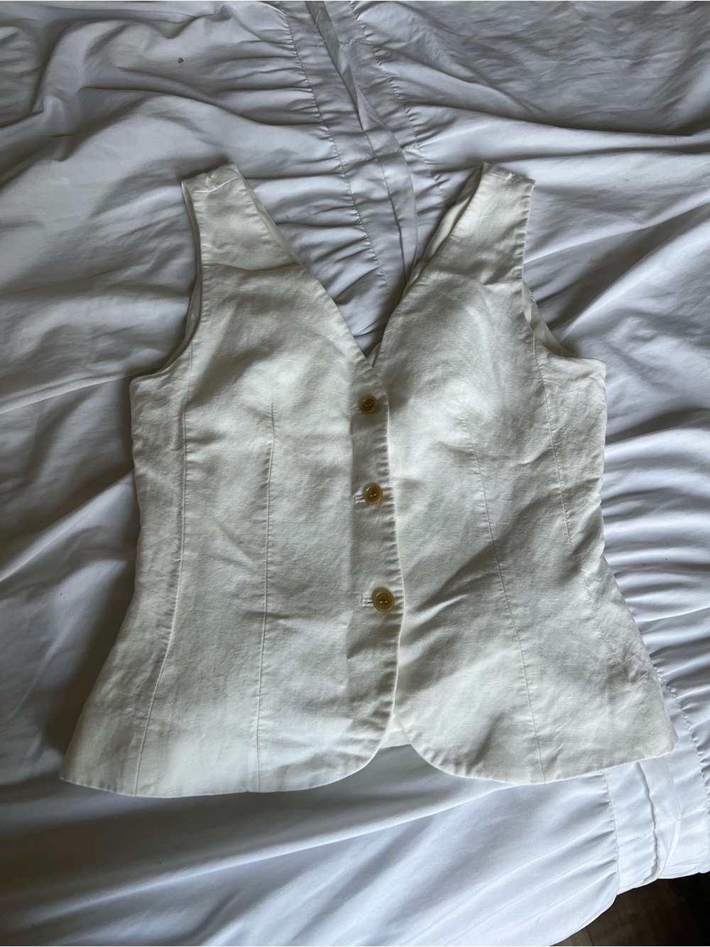 H&M Cream Button-Front Linen-Blend Vest